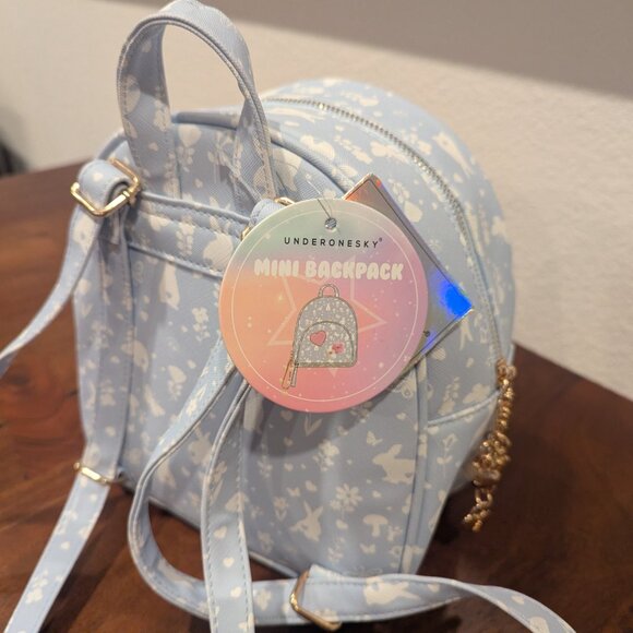 NWT UnderOneSky Texture Embroidered Floral Patch Bunny Mini Backpack Baby Blue - Picture 3 of 6